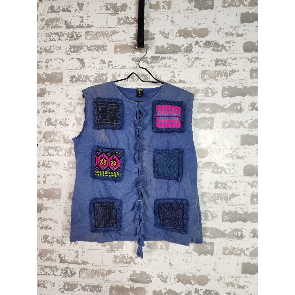 Boho Patchwork Denim Vest Size S/M Blue‎ Artsy Tribal Festival